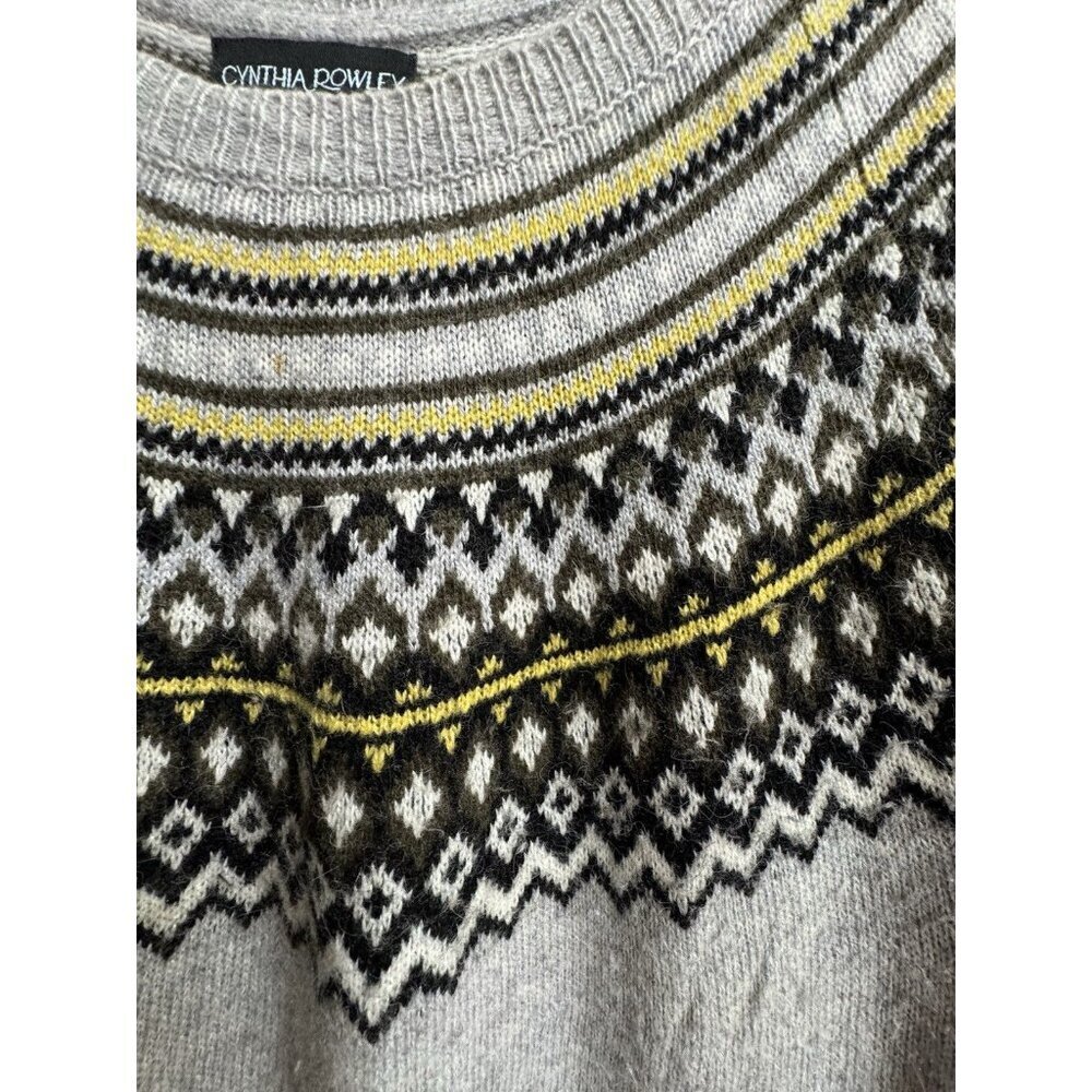 Cynthia Rowley Fair Isle Sweater Dress Gray Yellow Black Knit Women’s XL - Picture 4 of 6